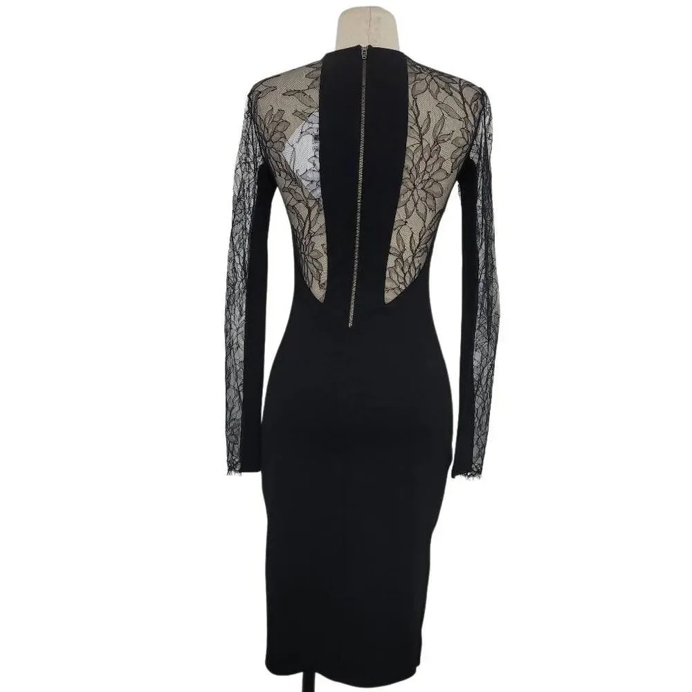 NWT MASON Black Lace‎ Bodycon Dress Sz Small Sheer Sexy LBD Party Cocktail Club